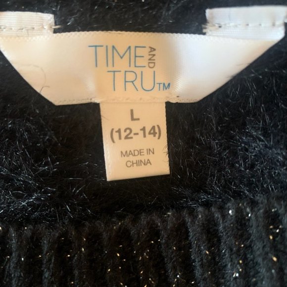 TIME AND TRU BLACK FUZZY/FURRY SWEATER W/SILVER LARGE 12-14-EUC - Picture 6 of 7